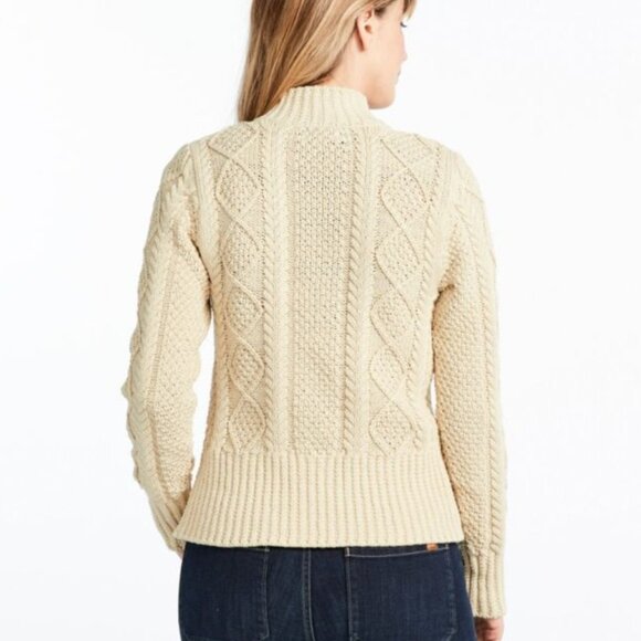 L.L. Bean Signature Cotton Fisherman Sweater Short Cardigan Beige Women Reg (S) - Picture 3 of 8